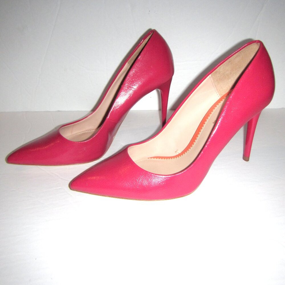 Zara Woman Size EU 39 U 8.5 Red Pointed Toe Faux Leather Stiletto Pumps, 4" Heel